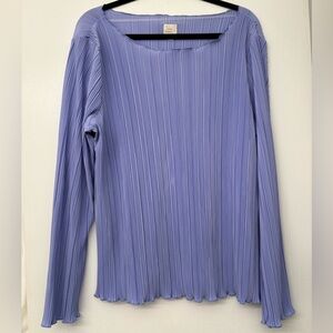 Purple Pleated Long Sleeve Top with Lettuce Trim
